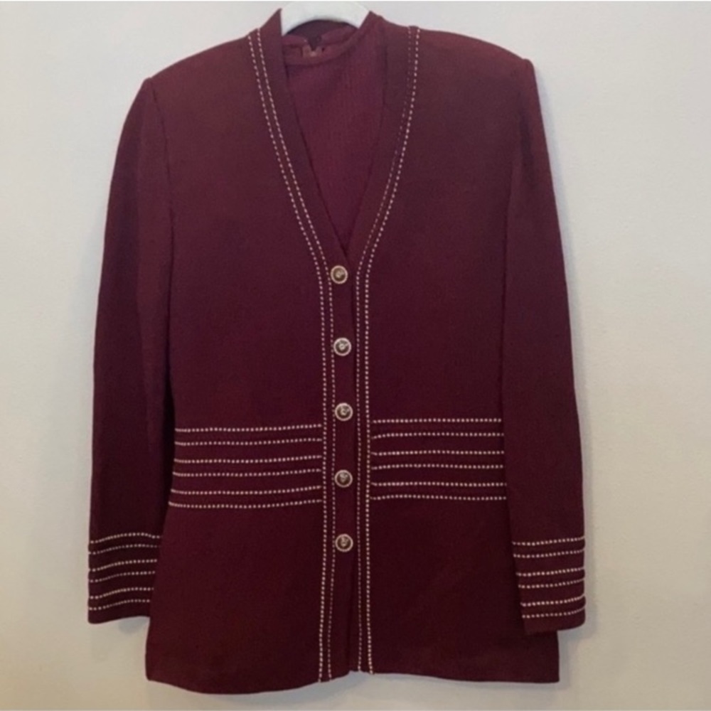 St John Collection 3 Piece Burgundy Knit Jacket Set